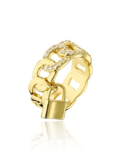 custom Brass Cubic Zirconia Locket Minimalist Geometric Chain Band Ring