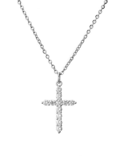 NBSL421 1 Brass Cubic Zirconia Cross Vintage Regligious Necklace