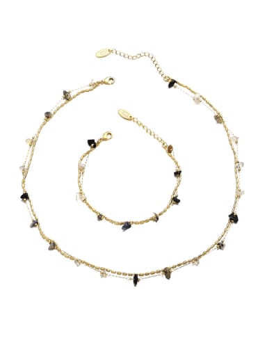 Brass Natural Stone Vintage Irregular Bracelet and Necklace Set