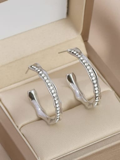 Silver ED65612 Brass Cubic Zirconia Geometric Trend Hoop Earring