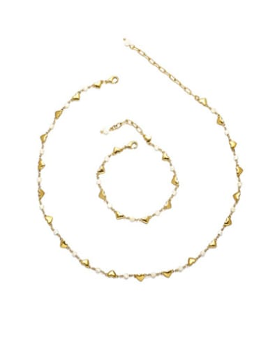 Brass Shell Minimalist Heart  Bracelet and Necklace Set