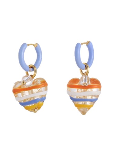 Brass Enamel Heart Cute Drop Earring