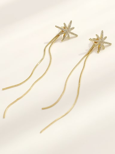 Brass Cubic Zirconia Tassel Minimalist Threader Trend Korean Fashion Earring