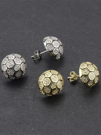 Brass  Ball Cubic Zirconia  Minimalist Stud Earring