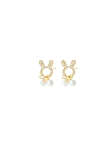 Brass Cubic Zirconia Rabbit Dainty Stud Earring