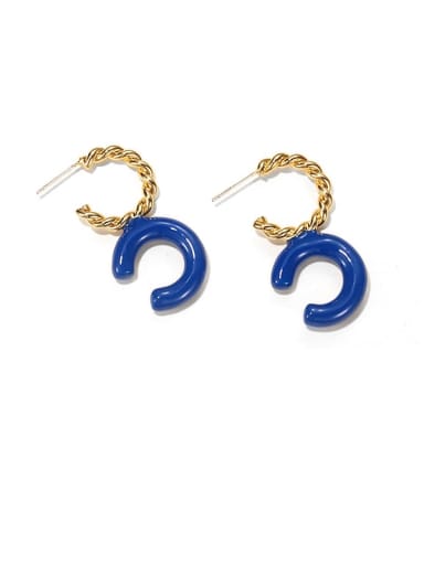 Zinc Alloy Enamel  Minimalist Blue Contrast  C-shaped  Drop Earring