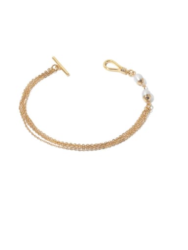 Brass Freshwater Pearl Minimalist Multi Strand Chain Necklace