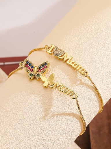 Brass Cubic Zirconia Butterfly Minimalist Adjustable Bracelet