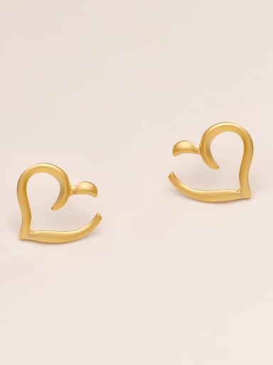 Brass Hollow Heart Minimalist Stud Trend Korean Fashion Earring