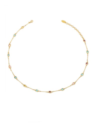 golden Brass Glass Stone Geometric Minimalist Necklace