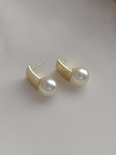 F115 Gold Brass Imitation Pearl Geometric Minimalist Drop Earring