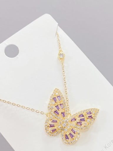 Brass Cubic Zirconia Purple Butterfly Dainty Necklace