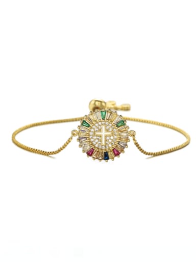 golden Brass Cubic Zirconia Cross Vintage Adjustable Bracelet