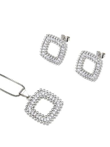 Brass Rhinestone  Minimalist Square Earring and Necklace Set