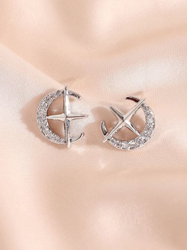 white K Brass Cubic Zirconia Cross Minimalist Stud Earring