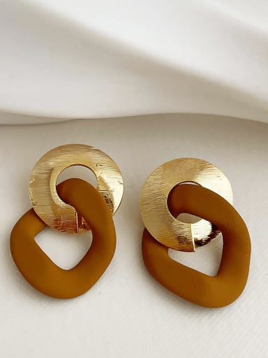 N293 brown metal contrast Earrings Brass Resin Geometric Vintage Stud Earring/Multi-Color Optional