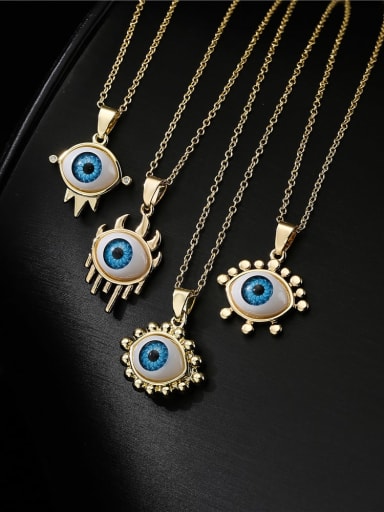 Brass Rhinestone Enamel  Vintage Evil Eye Pendant Necklace