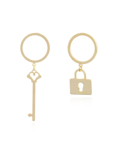 Copper Minimalist Asymmetric key lock Drop Trend Korean Fashion Earring