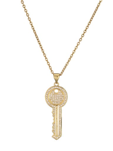 Brass Cubic Zirconia Vintage Key Pendant  Necklace