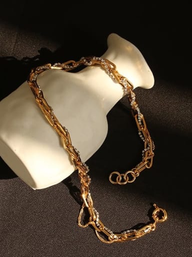 Brass Rhinestone Geometric Vintage Necklace