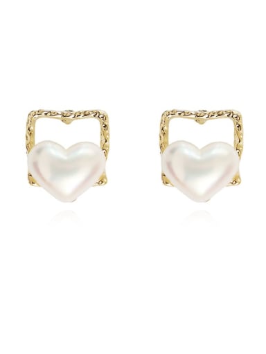 Copper Freshwater Pearl Heart Minimalist Stud Trend Korean Fashion Earring