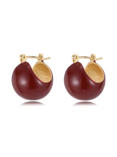 14K Gold Wine Red Brass Enamel Geometric Minimalist Huggie Earring
