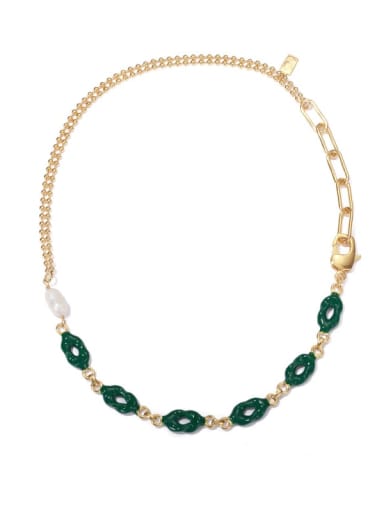Green drop oil Brass Enamel Geometric Vintage Necklace