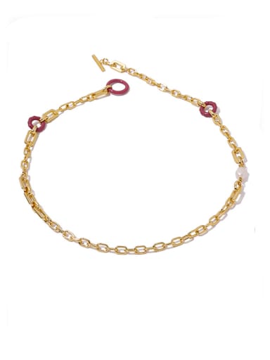 Brass Enamel Geometric  Chain Vintage Necklace