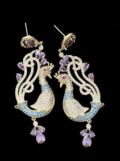 Brass Cubic Zirconia Multi Color  phoenix Luxury Cluster Earring