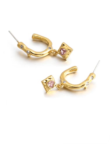 Brass Cubic Zirconia Heart Minimalist Hook Earring