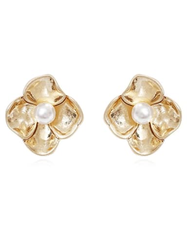 Copper Imitation Pearl Flower Vintage Stud Trend Korean Fashion Earring