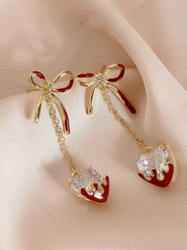 Brass Cubic Zirconia Bowknot Vintage Drop Earring