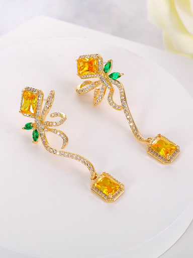 Yellow style Brass Cubic Zirconia Geometric Luxury Cluster Earring