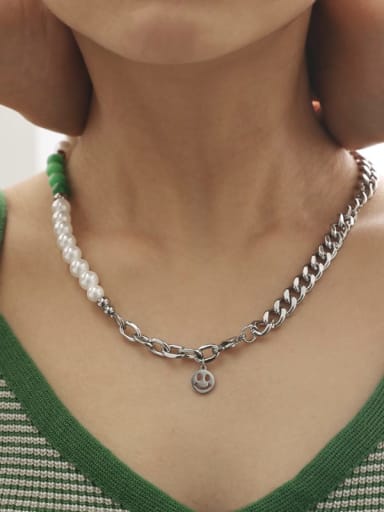 Titanium Steel Imitation Pearl Geometric Chain Vintage Beaded Necklace