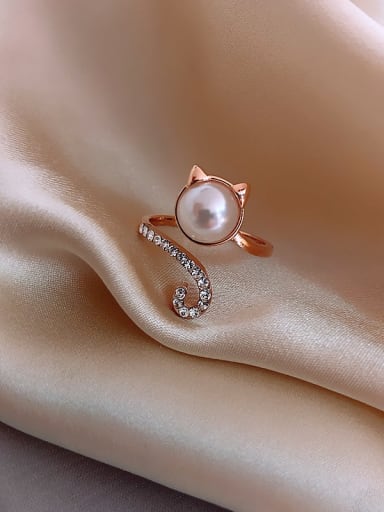 custom Alloy +Imitation Pearl White Cat Trend Spoon Ring/Free Size Ring