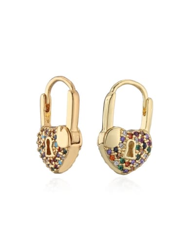 40648 Brass Rhinestone Heart Vintage Huggie Earring
