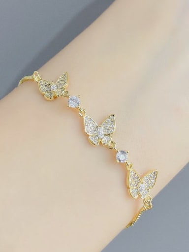 Gold S255 Brass Cubic Zirconia Butterfly Dainty Adjustable Bracelet