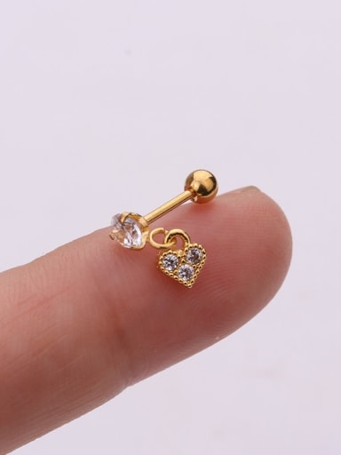 Brass Cubic Zirconia Heart Cute Stud Earring(single)