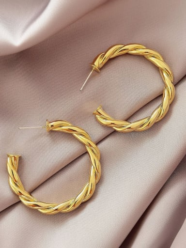 14k Gold 40mm Brass  Twist Geometric Vintage Hoop Earring