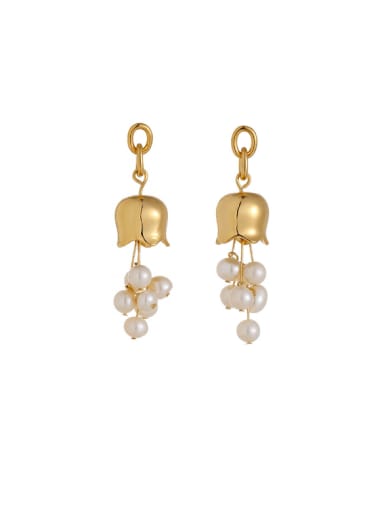 custom Brass Imitation Pearl Bell Minimalist Drop Earring