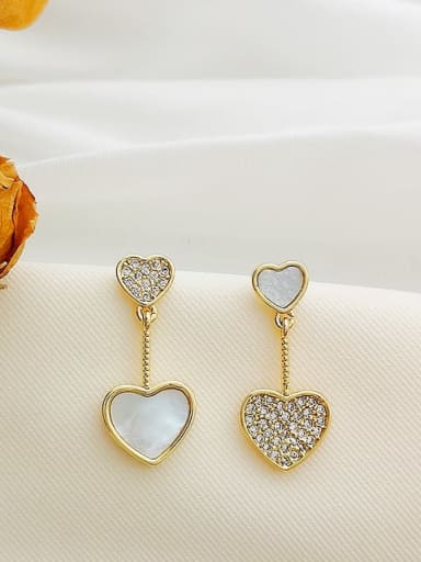 Copper Cubic Zirconia Heart Dainty Drop Trend Korean Fashion Earring