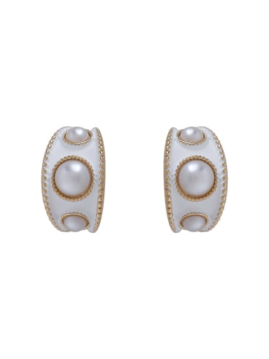 Brass Imitation Pearl Enamel Geometric Trend Stud Earring