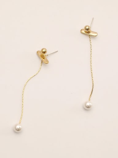 Brass Imitation Pearl Tassel Minimalist Threader Trend Korean Fashion Earring