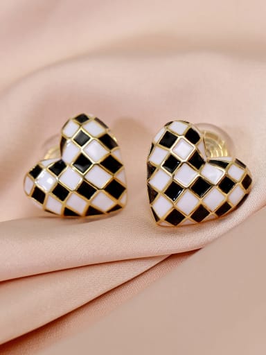 Brass Enamel Heart Vintage Stud Earring