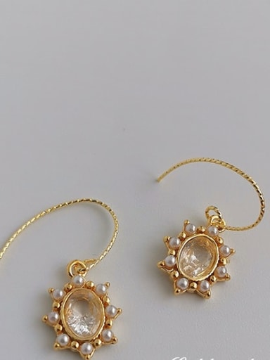 Transparent crystal Brass Imitation Pearl Geometric Vintage Hook Trend Korean Fashion Earring