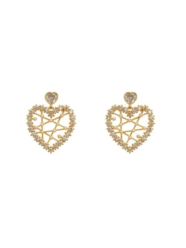 Brass Cubic Zirconia Heart Vintage Drop Trend Korean Fashion Earring