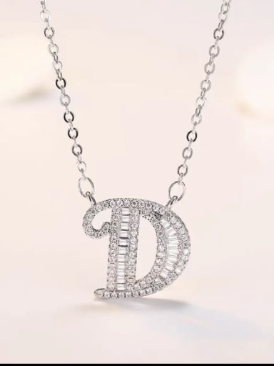 XL60392 D Brass Cubic Zirconia Letter Minimalist Necklace