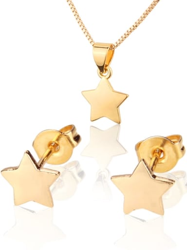Brass Star Earring and Necklace Set