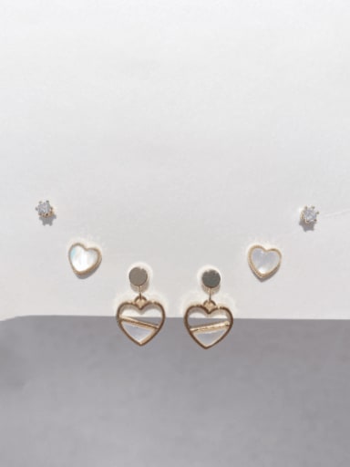 Brass Shell Fashion Cute Heart-Shaped Three-piece Set  Stud Earring