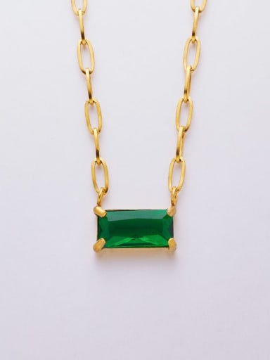 Golden +green Titanium Steel Cubic Zirconia Geometric Minimalist Necklace